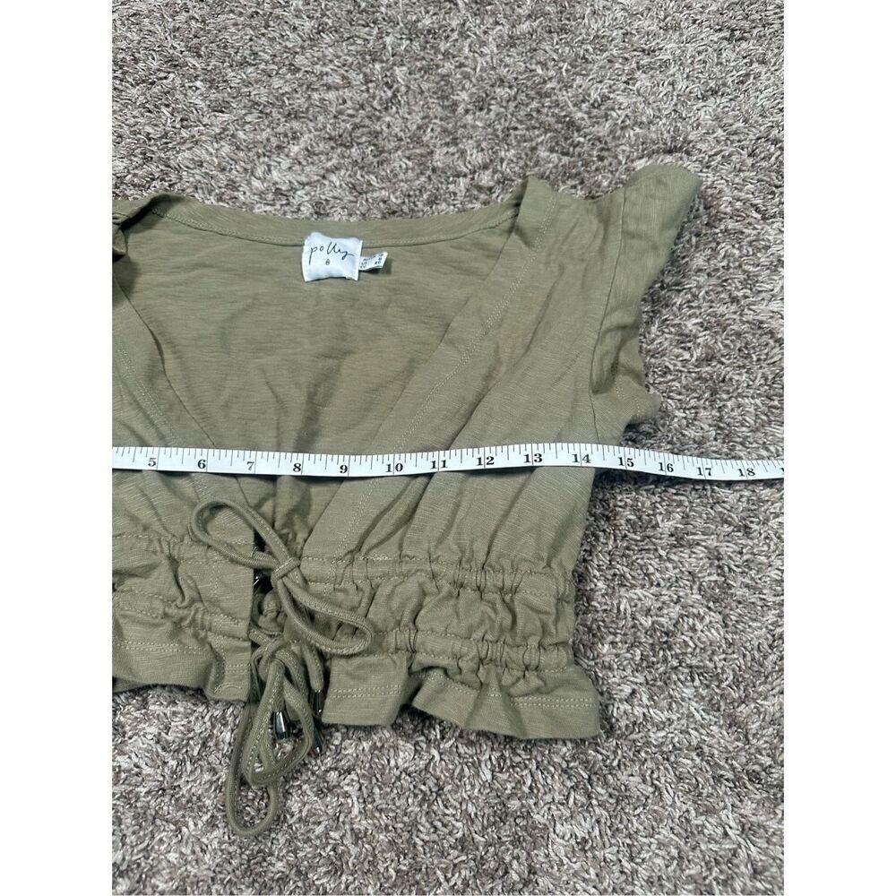 princess polly jamison reid crop top khaki green tie front plunge neck ruffle 8 - Picture 8 of 10